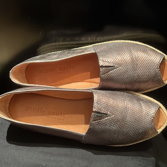 GENTLE SOULS LUCI A LINE 2 PERFORATED LEATHER PEEP TOE ESPADRILLE WEDGE COPPER - Picture 5 of 6